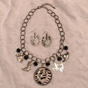 Necklace and Earrings Set for Women Silver Tone Western Style